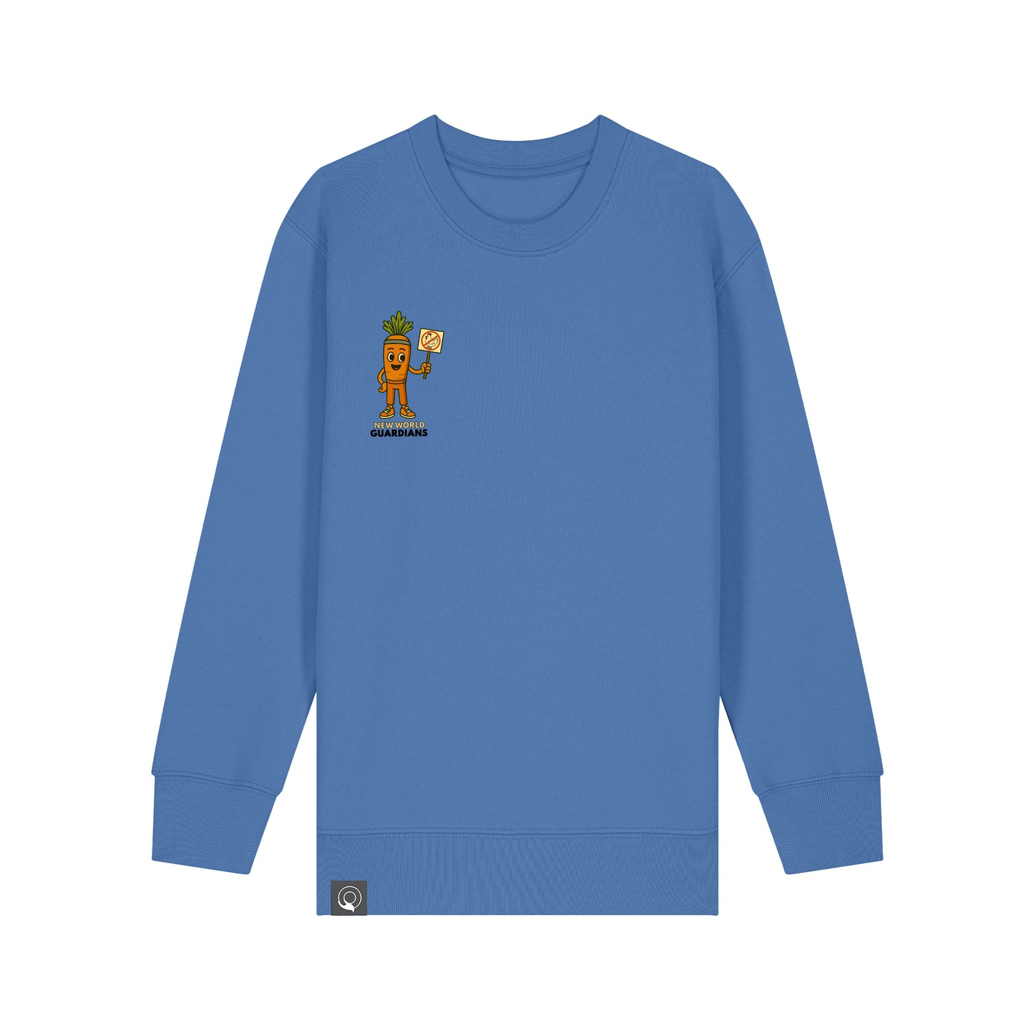 Roots for Our Future organic cotton sweater for kids with Crunch hero print, eco-friendly clothing, 10 colors