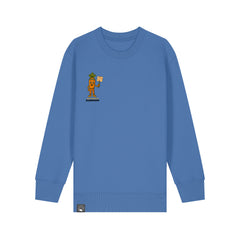 Roots for Our Future organic cotton sweater for kids with Crunch hero print, eco-friendly clothing, 10 colors