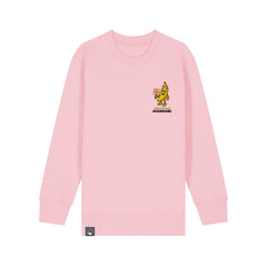 Organic cotton light pink kids sweater featuring Bany vegan hero design, eco-friendly and ethical, 10 colors