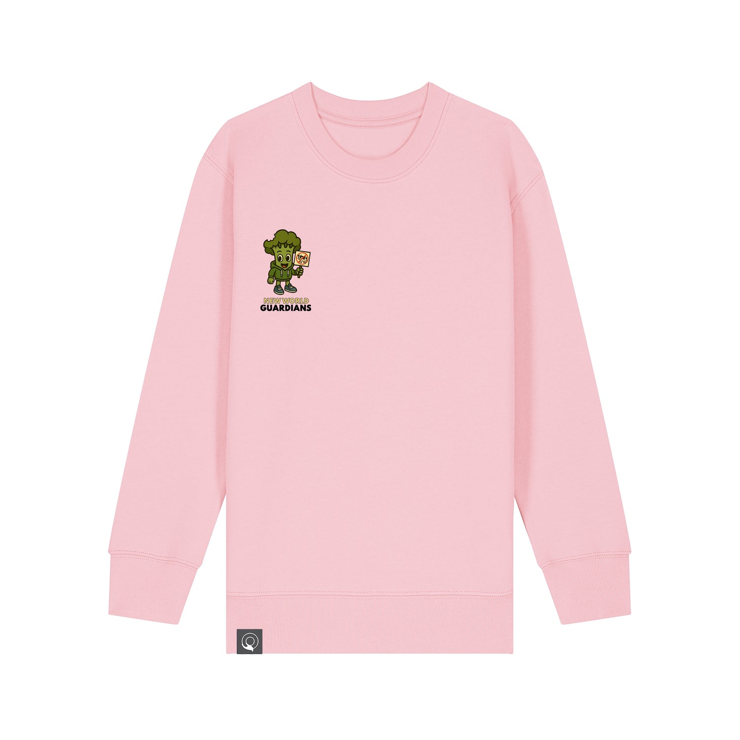 Vegan Rebel kids sweater in light pink organic cotton with Steamy hero print, sustainable fashion, 10 colors