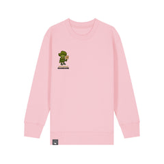 Vegan Rebel kids sweater in light pink organic cotton with Steamy hero print, sustainable fashion, 10 colors