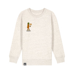 Vegan Rebel kids’ sweater in organic cotton, beige with Crunch plant hero print, Roots for Our Future, 10 colors