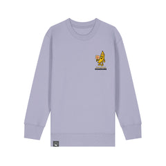 Vegan Rebel kids’ sweater in light purple organic cotton with Bany hero print, sustainable fashion, 10 colors