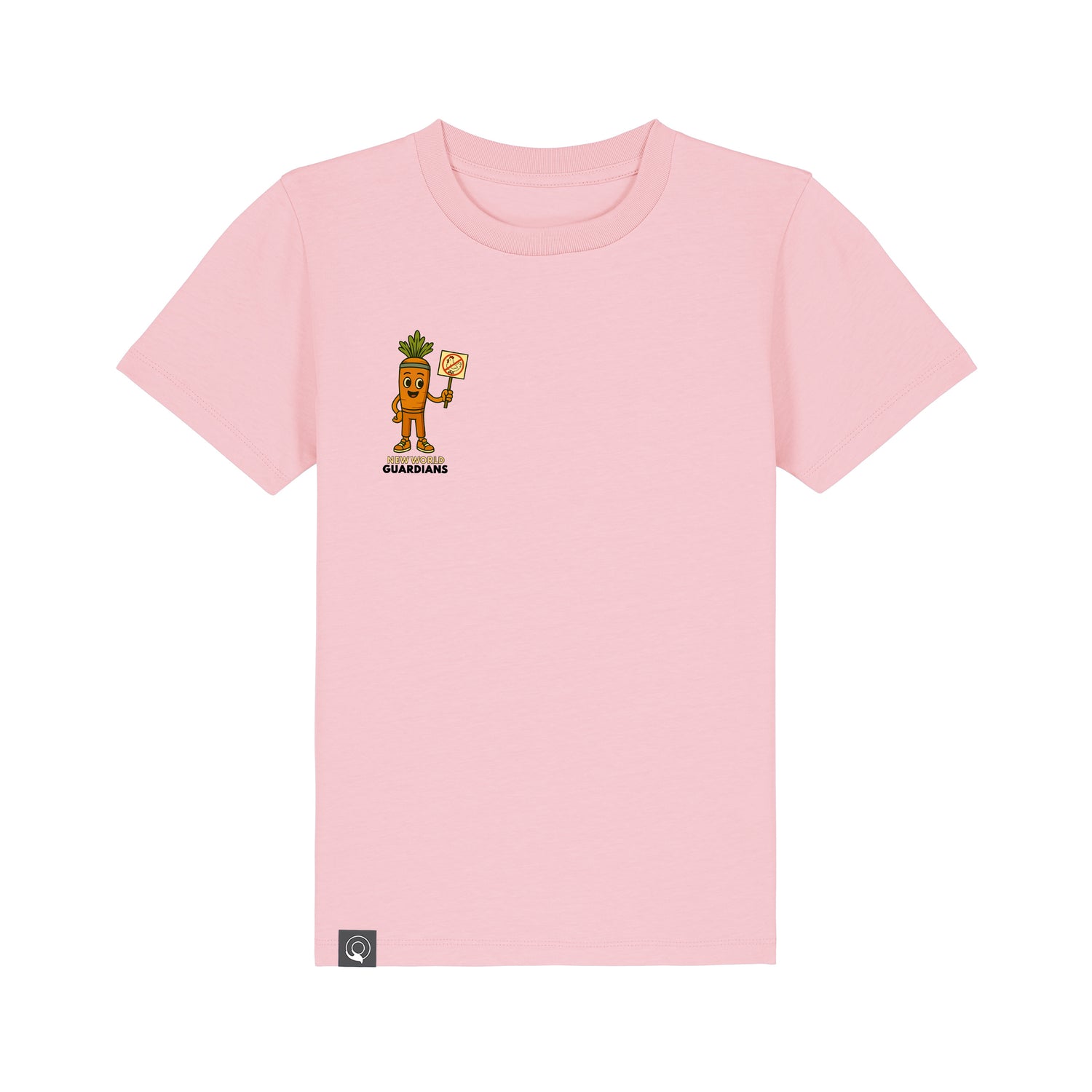 Vegan Rebel kids t-shirt in organic cotton, cotton pink with Crunch NEW WORLD GUARDIANS graphic