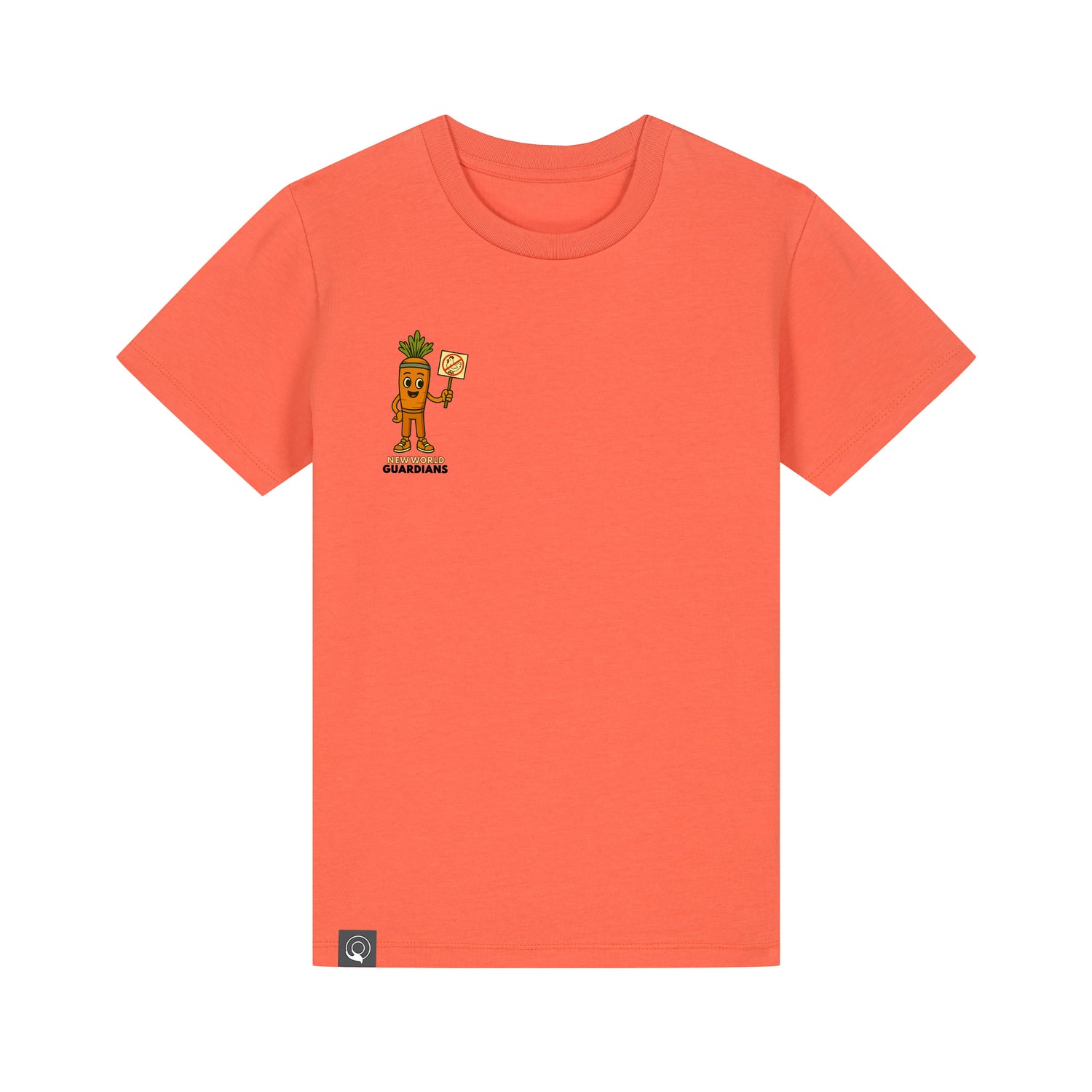 Eco-friendly children’s clothing – orange t-shirt with Crunch vegan hero print, Roots for Our Future collection