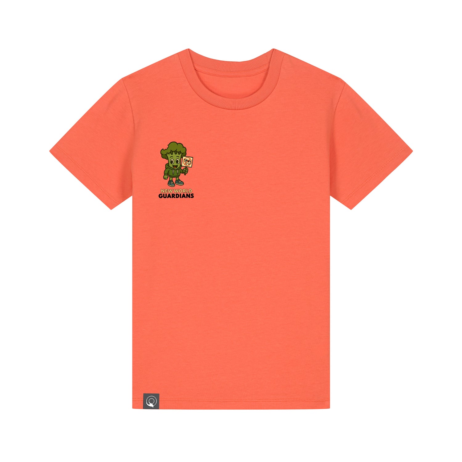 Eco-friendly organic cotton kids t-shirt in aqua blue with Steamy vegan hero graphic, ten colors available