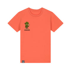 Eco-friendly organic cotton kids t-shirt in aqua blue with Steamy vegan hero graphic, ten colors available