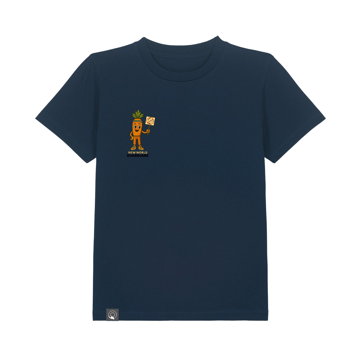Organic cotton kids t-shirt in navy blue with Crunch print, sustainable and vegan fashion