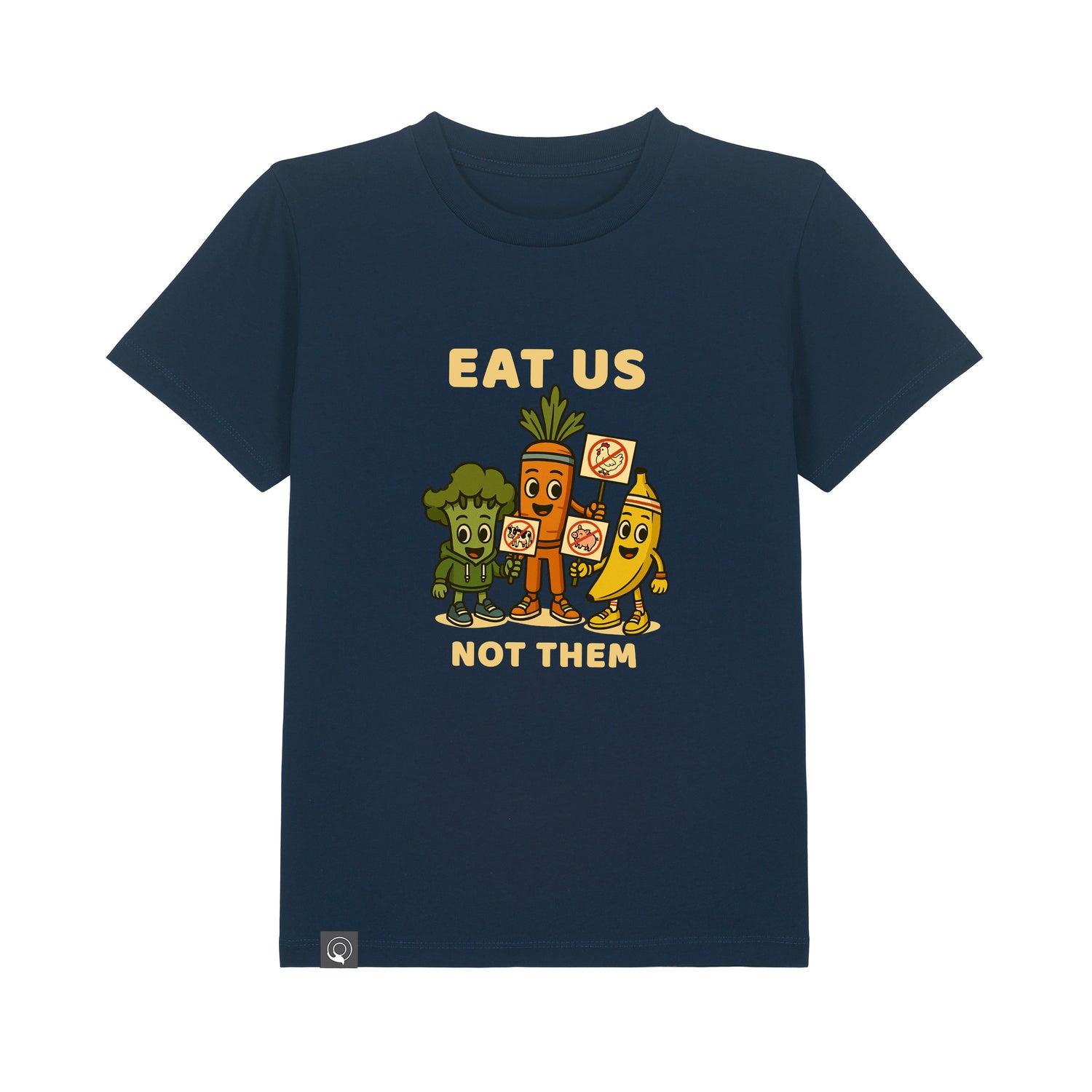 Navy blue kids clothing – organic cotton t-shirt with Full Squad vegan hero print, 10 color variations