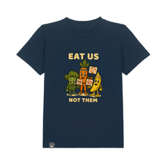 Navy blue kids clothing – organic cotton t-shirt with Full Squad vegan hero print, 10 color variations