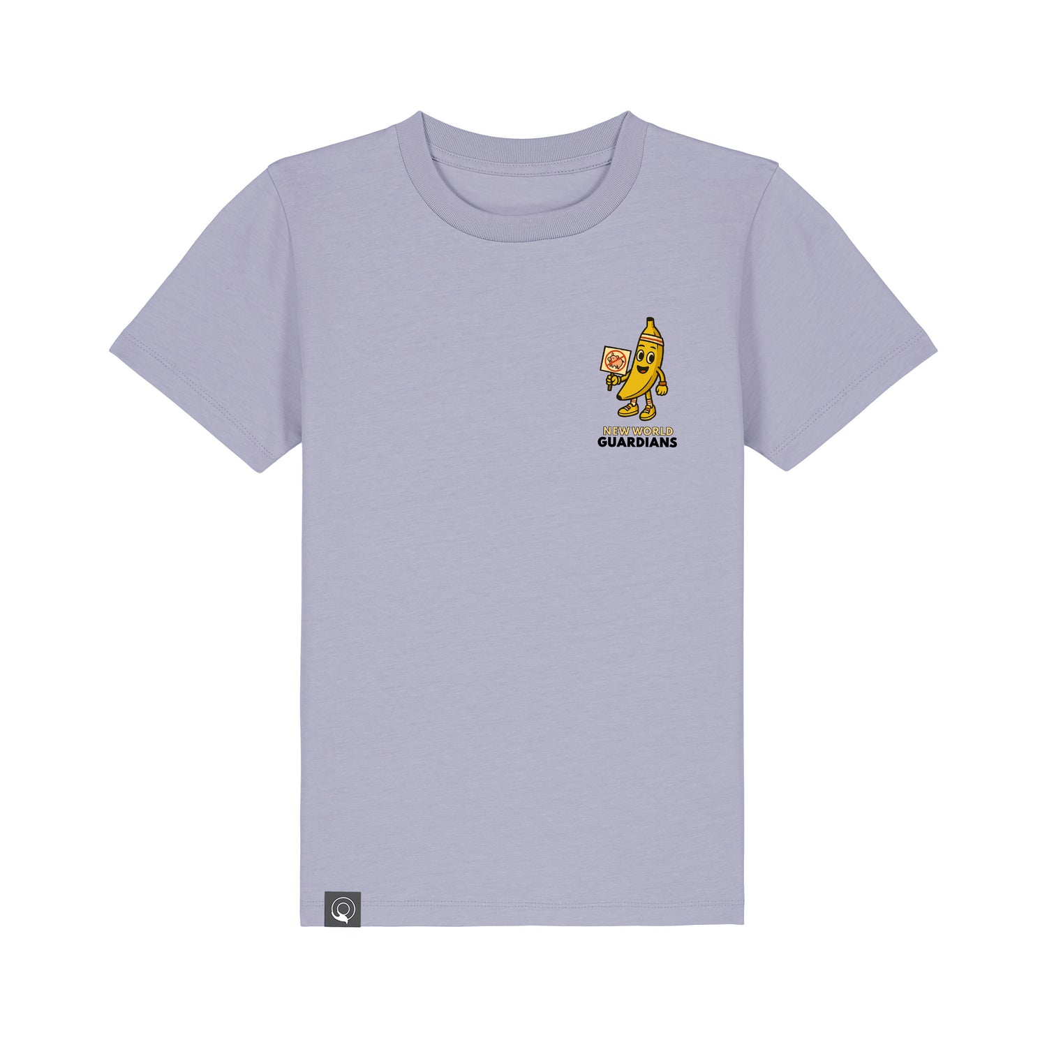 Roots for Our Future kids t-shirt in lavender organic cotton with Bany vegan hero print, available in 10 colors