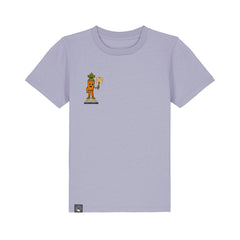 Vegan Rebel kids t-shirt in organic cotton, purple with Crunch vegan hero cartoon graphic