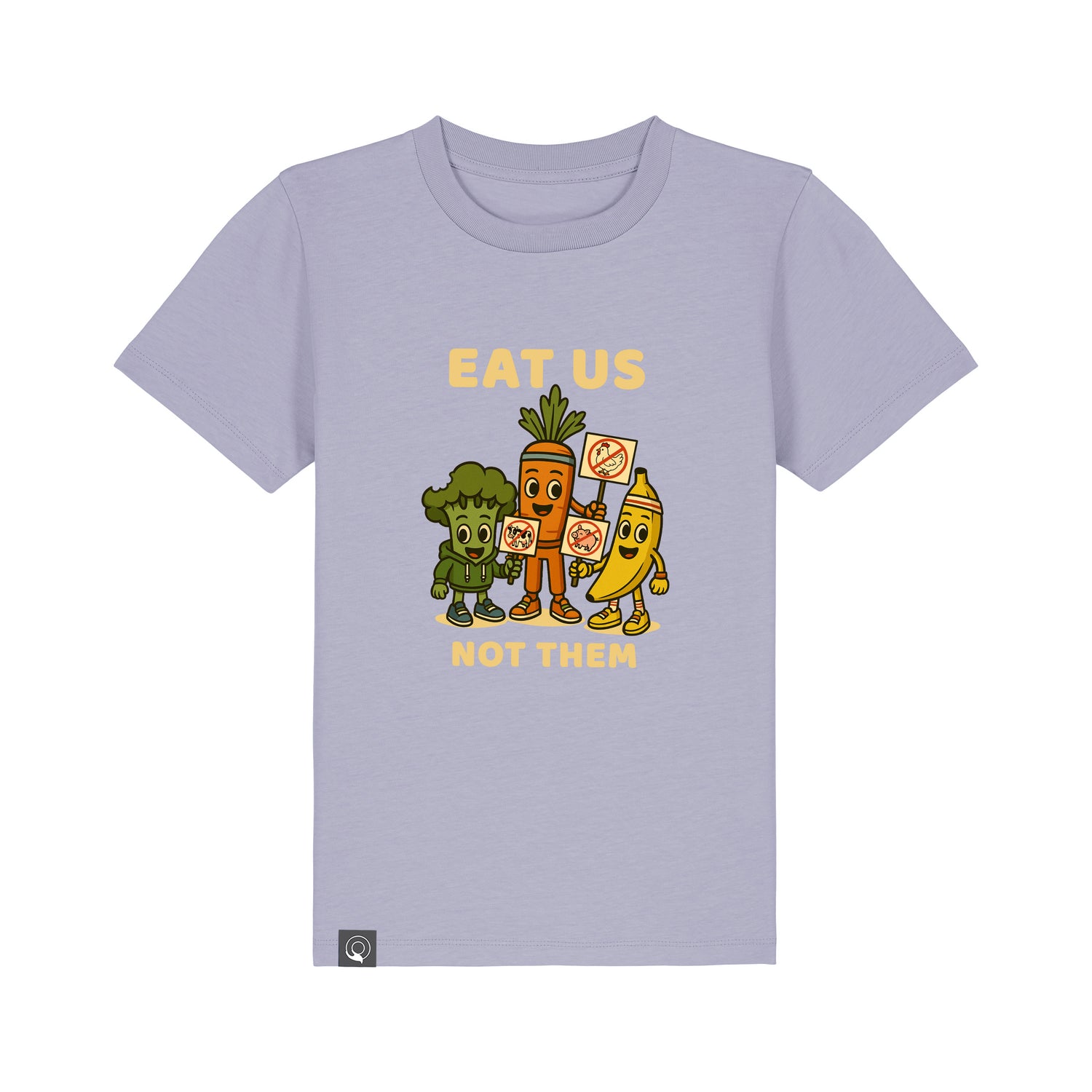 Sustainable children’s t-shirt in purple organic cotton with Full Squad hero graphic, Roots for Our Future, 10 colors