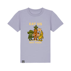 Sustainable children’s t-shirt in purple organic cotton with Full Squad hero graphic, Roots for Our Future, 10 colors
