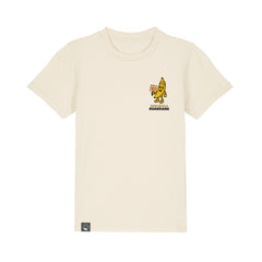 Sustainable fashion for kids – beige t-shirt with Bany vegan hero graphic, organic cotton, 10 colors