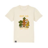 White organic cotton kids t-shirt with Full Squad vegan hero design, eco-friendly children’s fashion in 10 colors