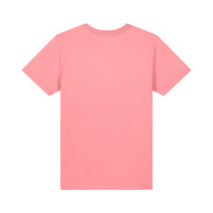 Vegan Rebel pink organic cotton kids t-shirt back view, sustainable fashion in 10 colors