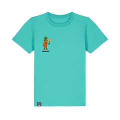 Sustainable pool blue kids t-shirt made from organic cotton with Crunch cartoon design