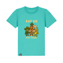Roots for Our Future kids t-shirt in green organic cotton with Full Squad vegan hero print, 10 colors available