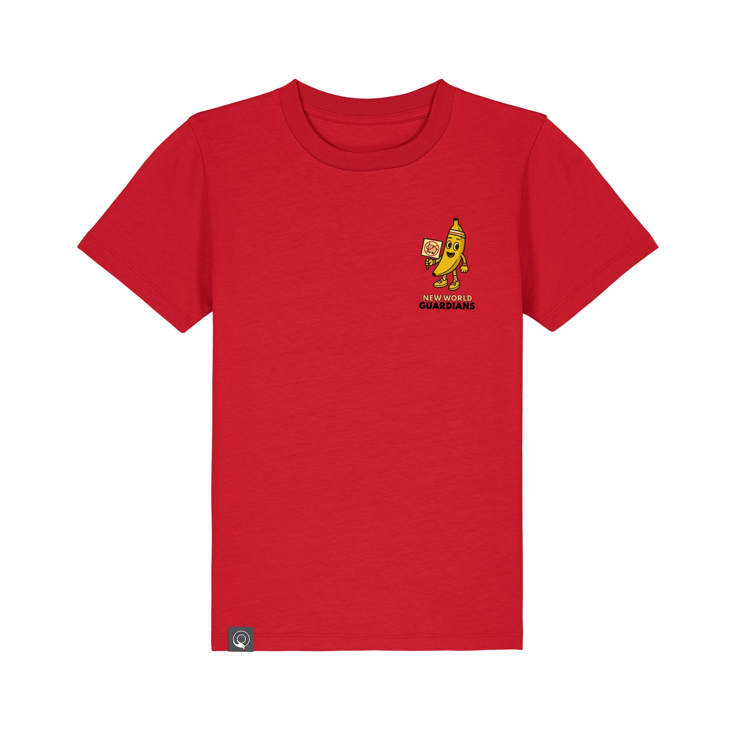 Eco-friendly children’s organic cotton t-shirt in red with Bany hero print, Roots for Our Future, 10 colors