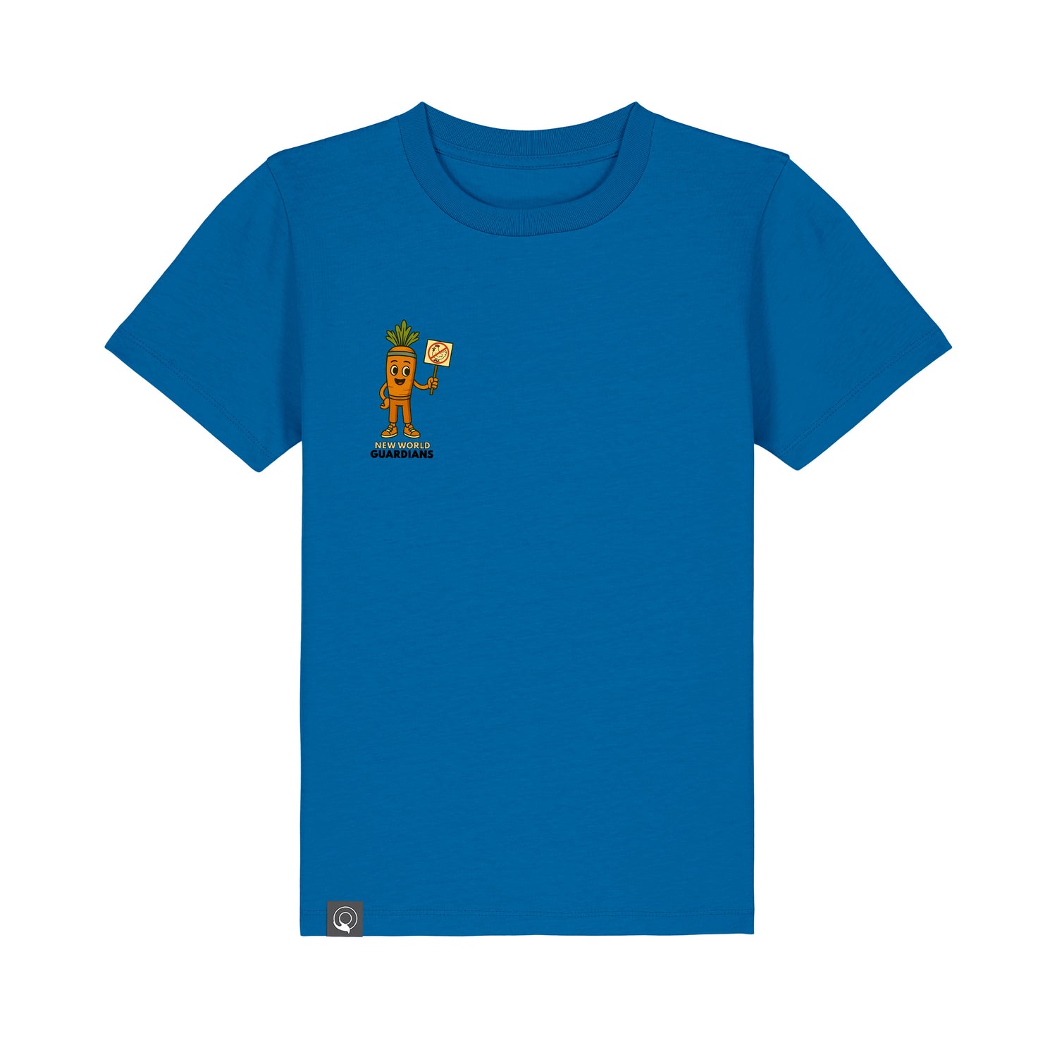 Organic cotton kids t-shirt in royal blue with NEW WORLD GUARDIANS Crunch print, sustainable and vegan fashion