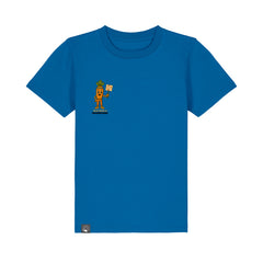 Organic cotton kids t-shirt in royal blue with NEW WORLD GUARDIANS Crunch print, sustainable and vegan fashion