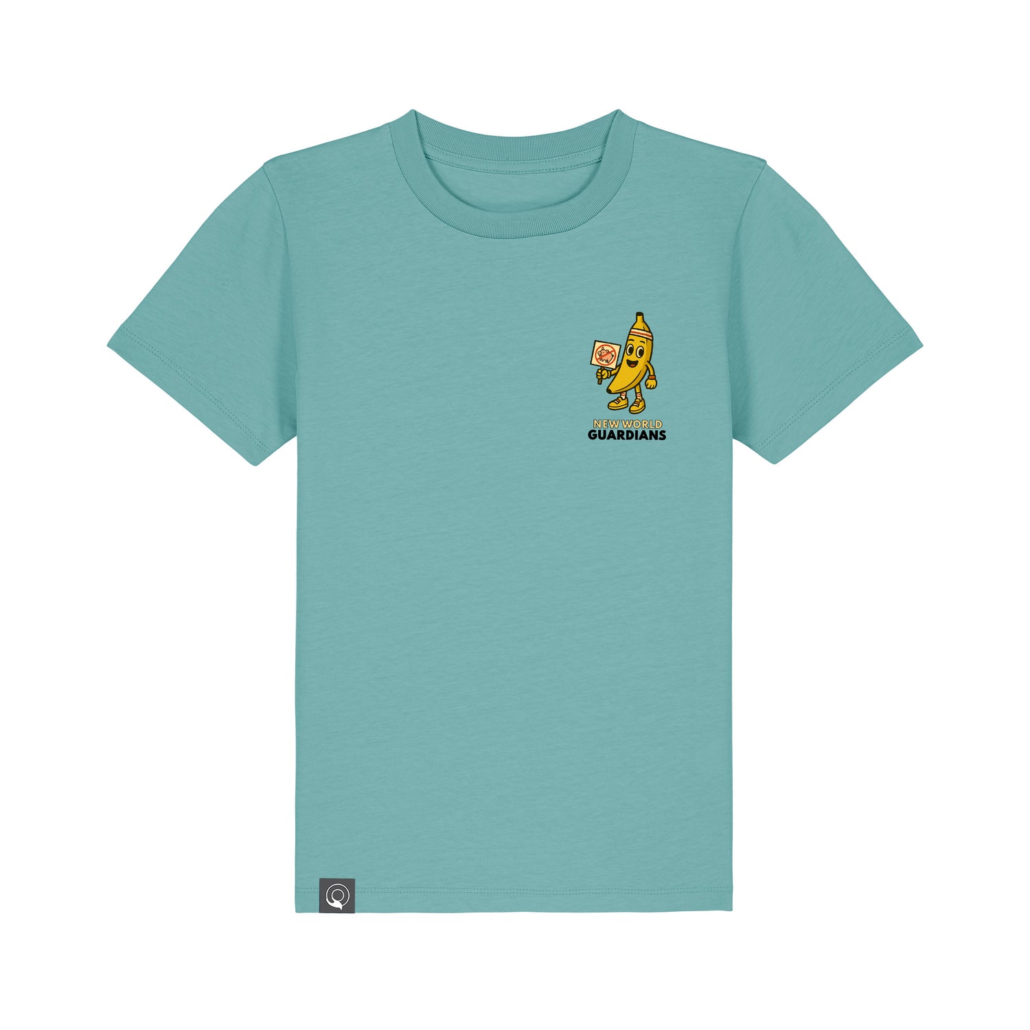 Vegan Rebel green kids’ t-shirt with Bany hero graphic, eco-friendly organic cotton, 10 colors available