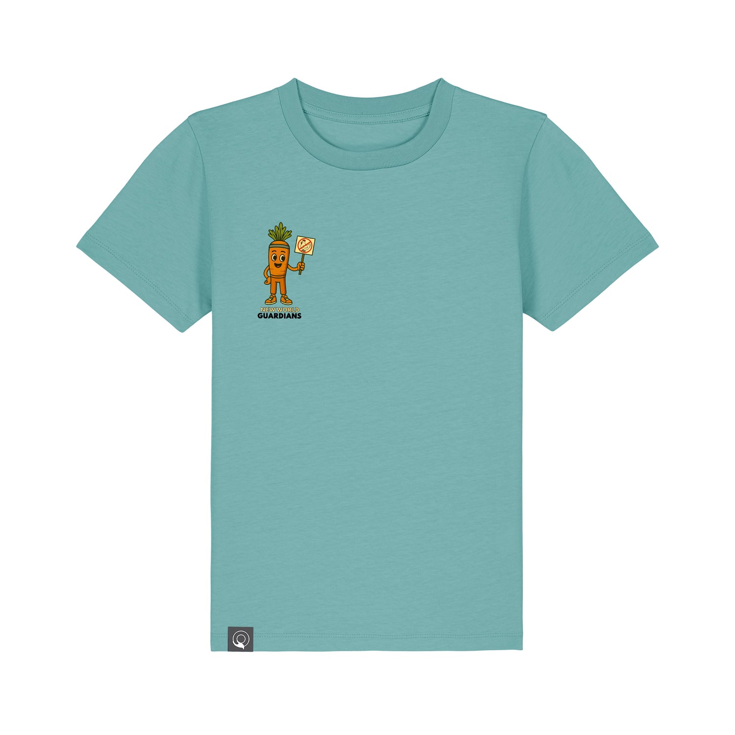 Roots for Our Future kids t-shirt green in organic cotton with Crunch vegan hero print