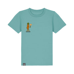 Roots for Our Future kids t-shirt green in organic cotton with Crunch vegan hero print