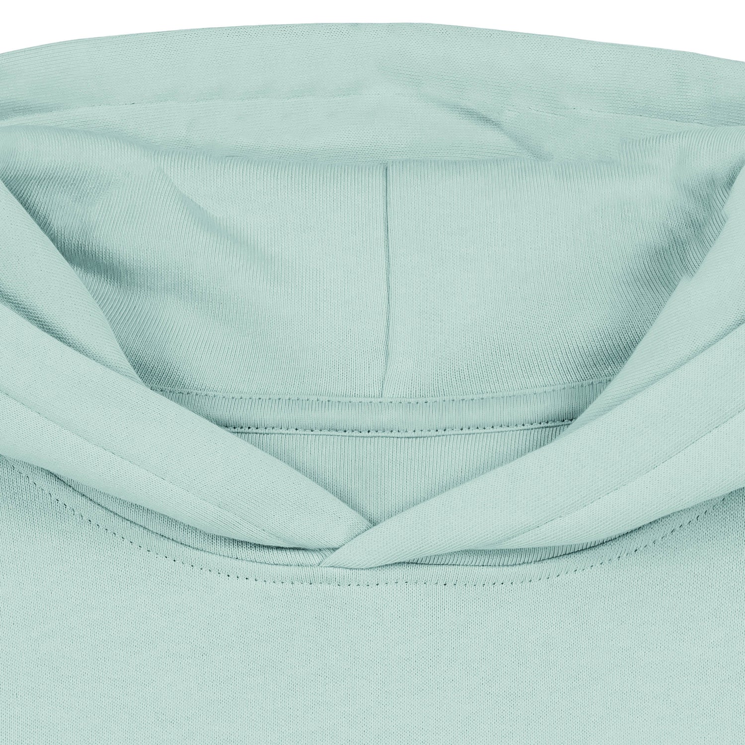 Close-Up of sustainable caribbean blue hoodie with vegan hero prints, organic cotton, Roots for Our Future, 10 colors