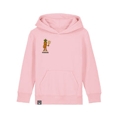 Roots for Our Future collection – light pink organic cotton kids hoodie with Crunch vegan hero design, 10 colors