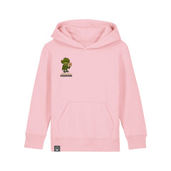 Sustainable children’s hoodie in organic cotton with Steamy vegan hero graphic, light pink, 10 colors