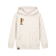 Roots for Our Future sustainable hoodie in beige organic cotton with Crunch vegan hero print, ten colors available