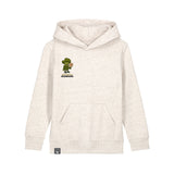 Eco-friendly beige hoodie for kids in organic cotton with Steamy hero graphic, sustainable fashion, 10 colors