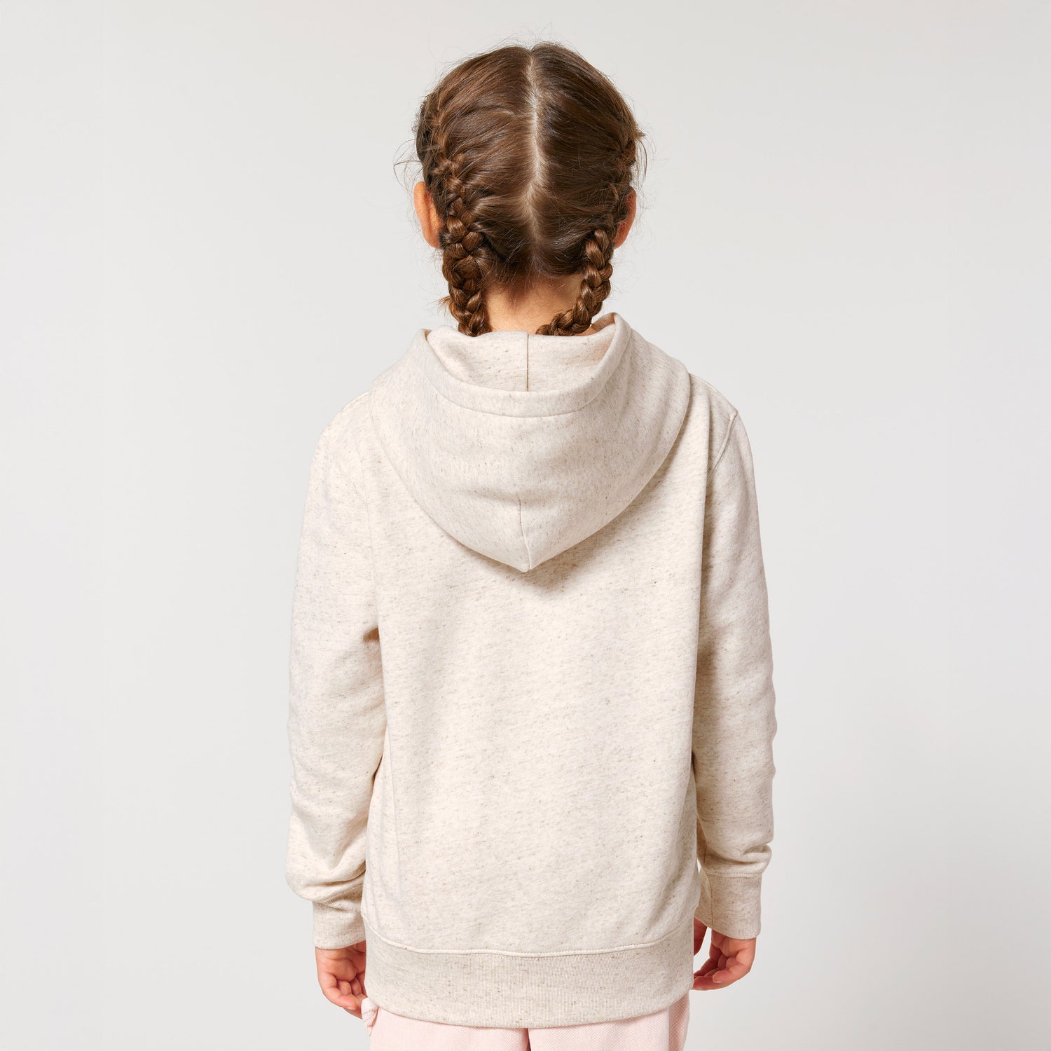 Back view of Roots for Our Future children’s organic cotton hoodie in beige with vegan hero print, 10 colors available