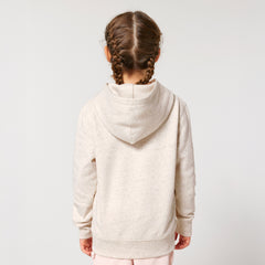 Back view of Roots for Our Future children’s organic cotton hoodie in beige with vegan hero print, 10 colors available