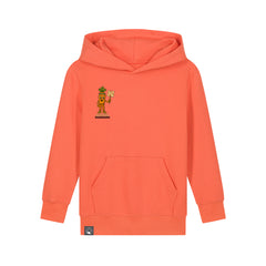 Orange sustainable kids hoodie in organic cotton with Crunch plant hero print, 10 color variations
