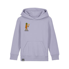 Sustainable kids hoodie made from organic cotton in light purple with Crunch vegan hero design, 10 color options