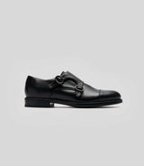 Black vegan Monk Strap shoe by Solari Milano, side view