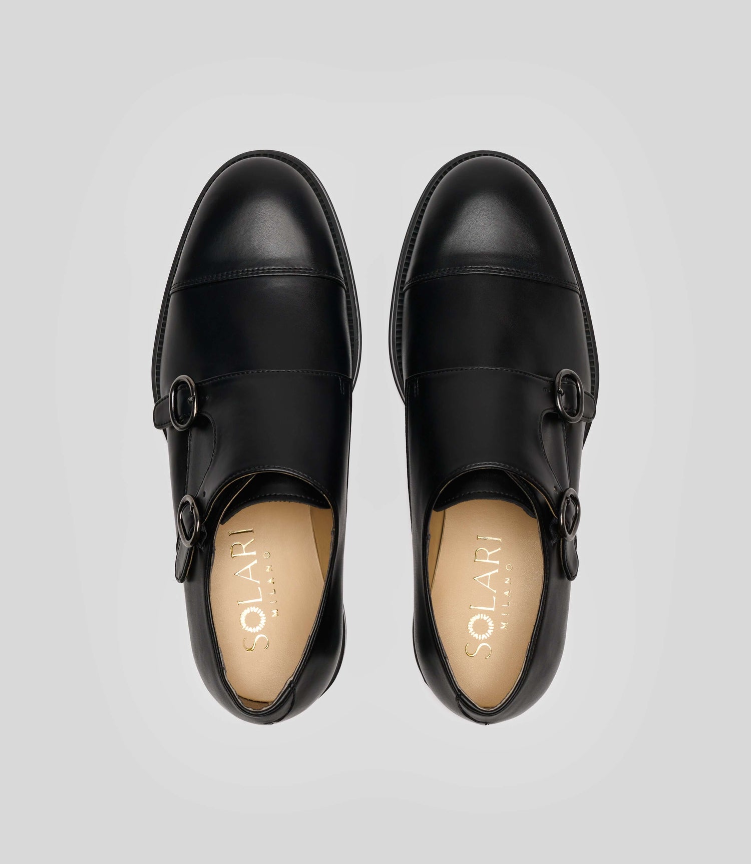 Vegan Monk Strap - Man stylish black shoes with double buckle design from SOLAR. Ethical and elegant footwear choice.