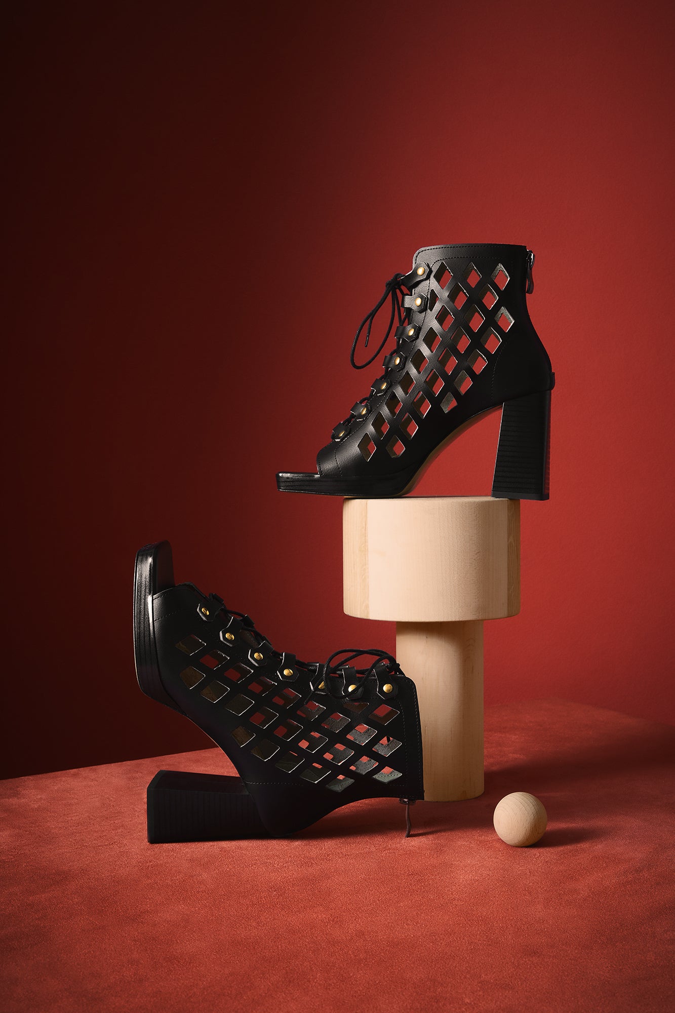 Black Vegan Cut-Out Block Heel Sandals in Wheat & Corn Leather