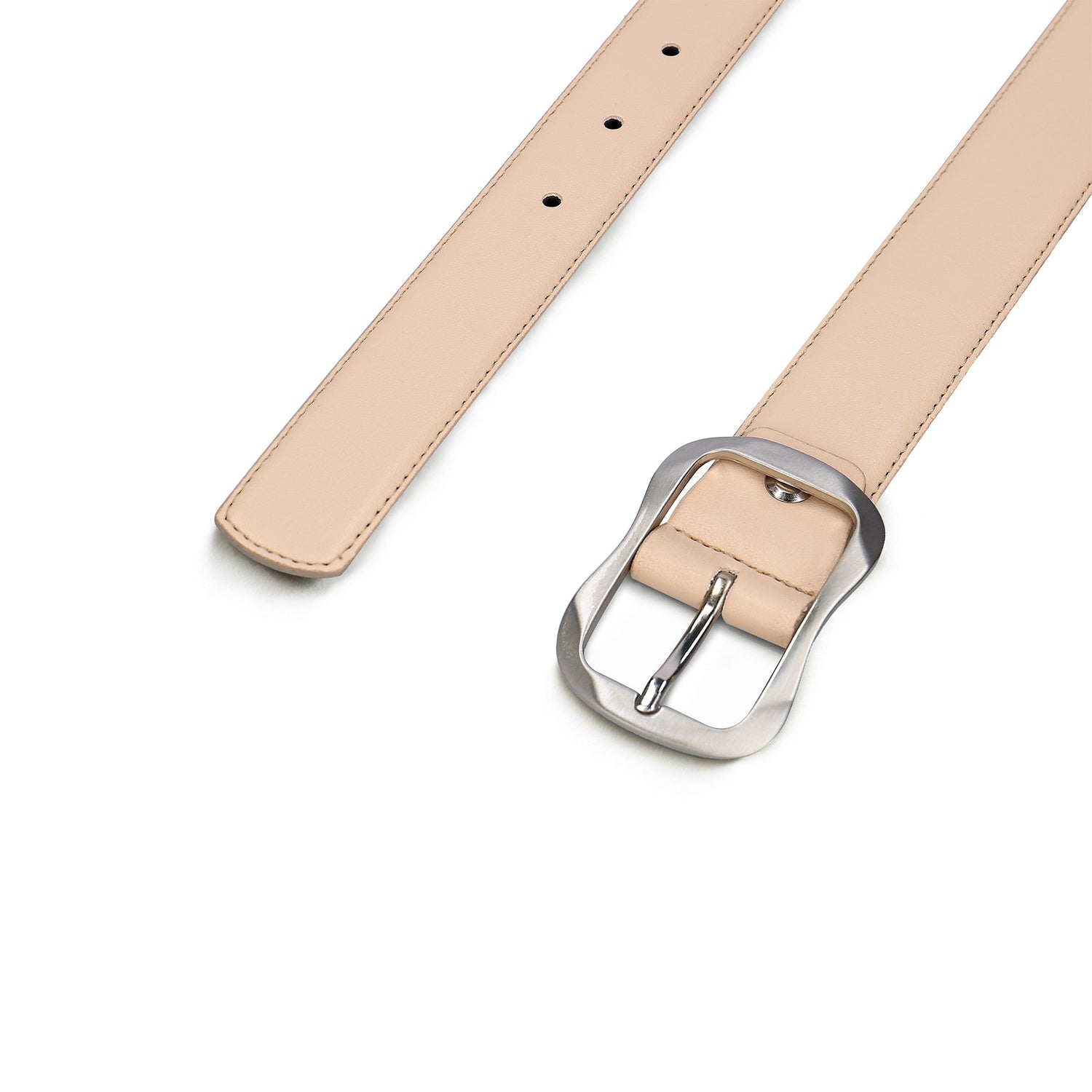 Womens vegan belt beige apple skin fashion elegant curved buckle slim square tip