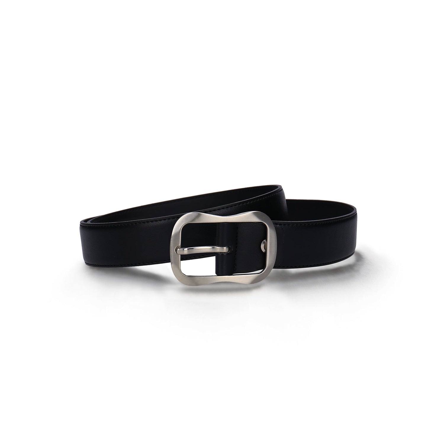 Ceinture noir femme végane en cuir de pomme moderne de ville avec boucle courbée