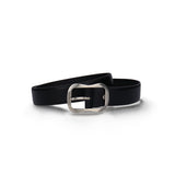 Ceinture noir femme végane en cuir de pomme moderne de ville avec boucle courbée