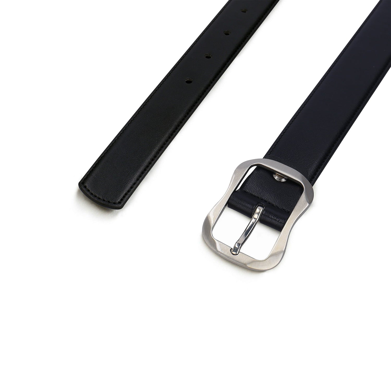Vegane Damen Gürtel Schwarz aus Apple Skin gebogen Schnallen schlanker modern