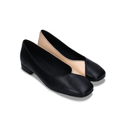 Women vegan ballerina flat sandal bicolor black beige apple skin with square toe | NAE