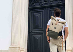 Everyday Hemp Rolltop Backpack in Beige and Green