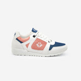 Men’s white, blue and coral Raven vegan running sneaker – side view