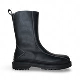 Schwarze, flache, vegane, lässige, unisex-Bürostiefel aus Mikrofaser, die bis zur Mitte der Wade reichen