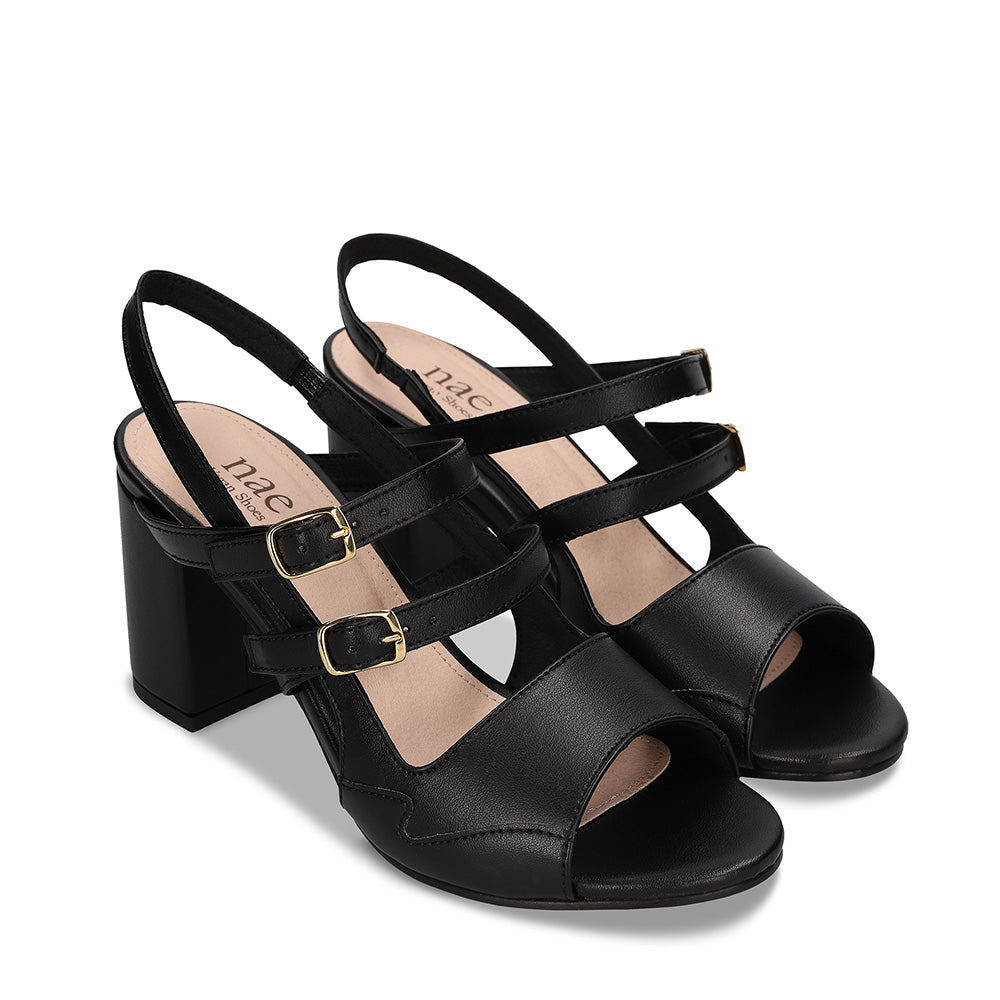 Vegane Sandalen für Damen Peeptoe Slingback aus Schwarz Apple Skin mit Schnallen | NAE